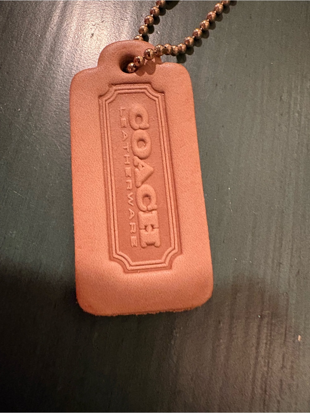 Vintage Coach Tan Leather Hang Tag with Ball Chain